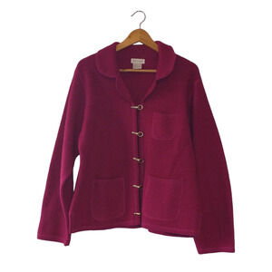 Pierre Cardin Women's Deep Pink XL 100% Wool Sweater Coatigan Grandmacore